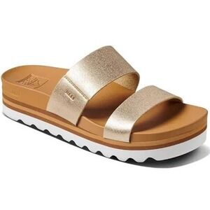Reef NWT Banded Horizon 2.5 Champagne Metallic Platform Slide Sandals CJ2481 10